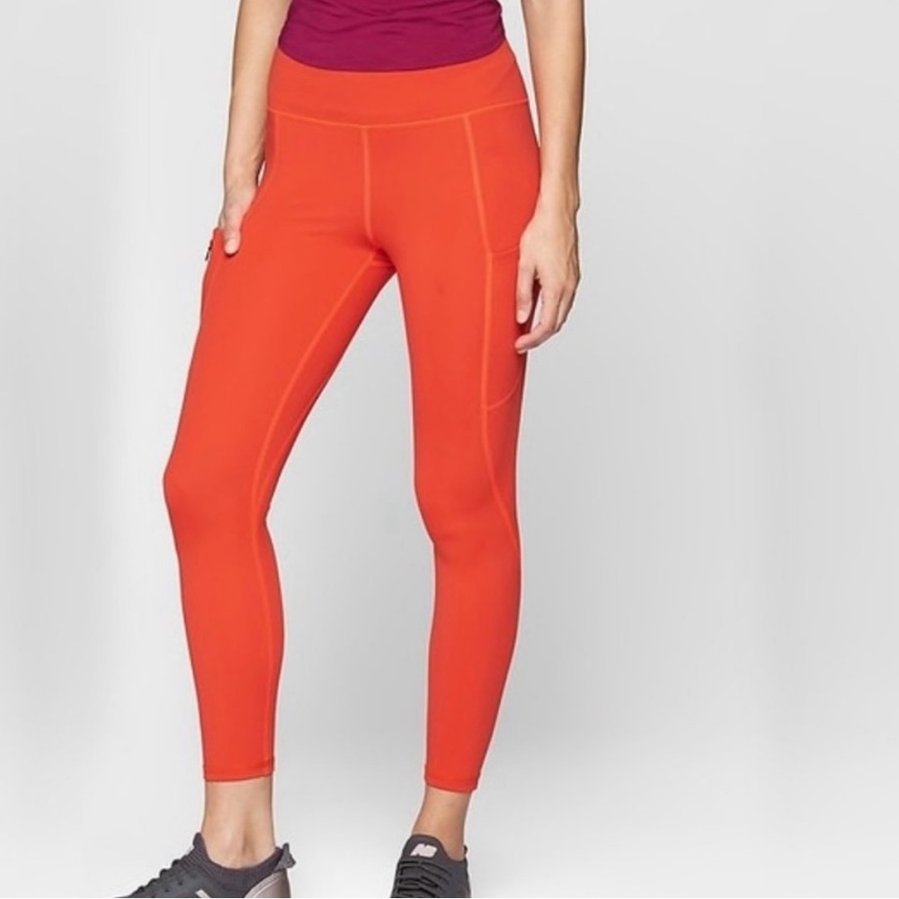ATHLETA On Fire Orange Red Up For Anything‎ 7/8 Tight Active Gym Leggings Sz XXS